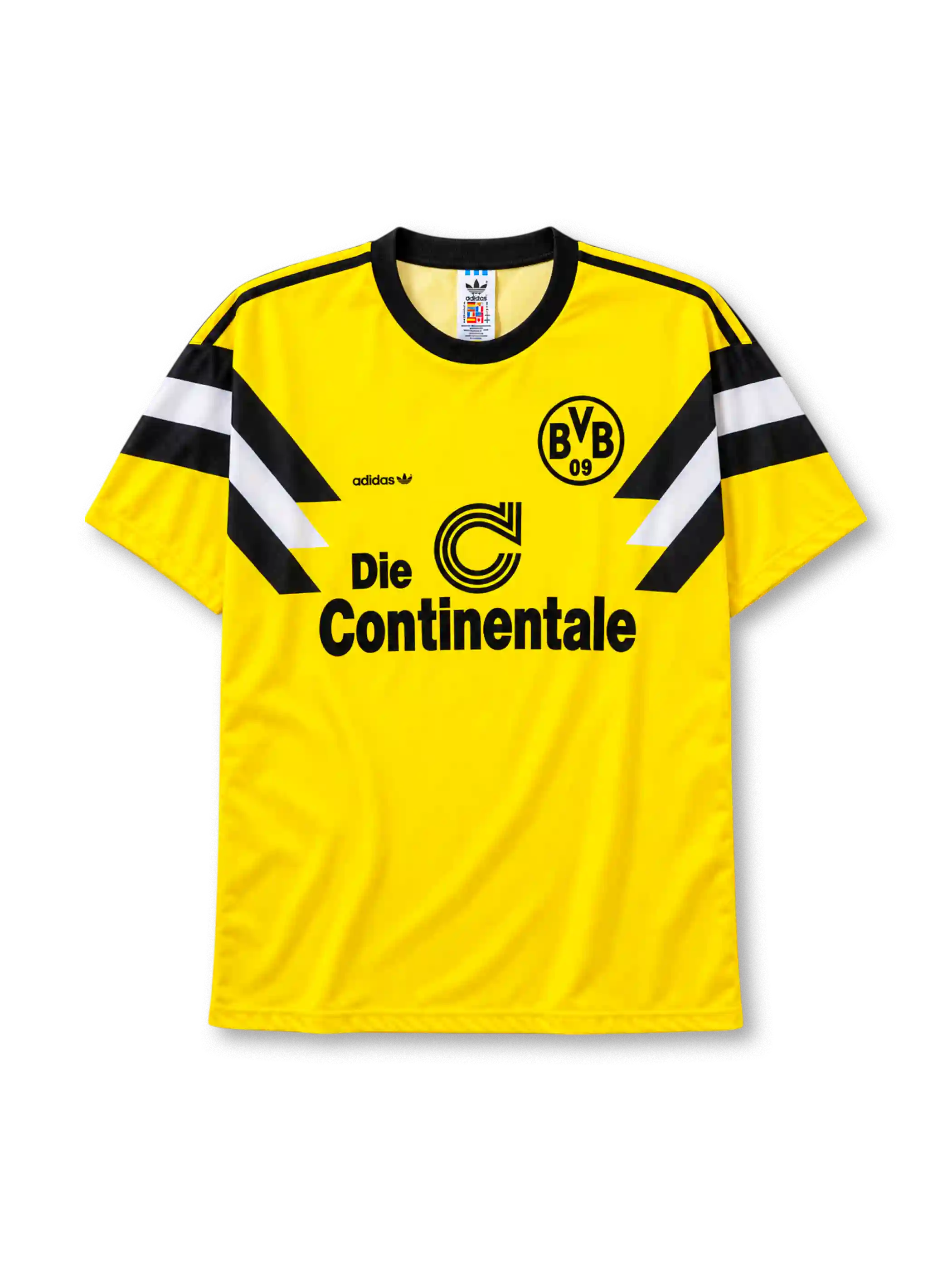 Borussia Dortmund 1989 home jersey in yellow with Die Continentale sponsor and diagonal sleeve stripes
