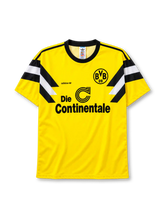 Borussia Dortmund 1989 home jersey in yellow with Die Continentale sponsor and diagonal sleeve stripes