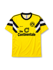Borussia Dortmund 1989 home jersey in yellow with Die Continentale sponsor and diagonal sleeve stripes