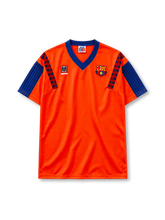 FC Barcelona 1991-92 away jersey Meyba front view orange blue sleeves