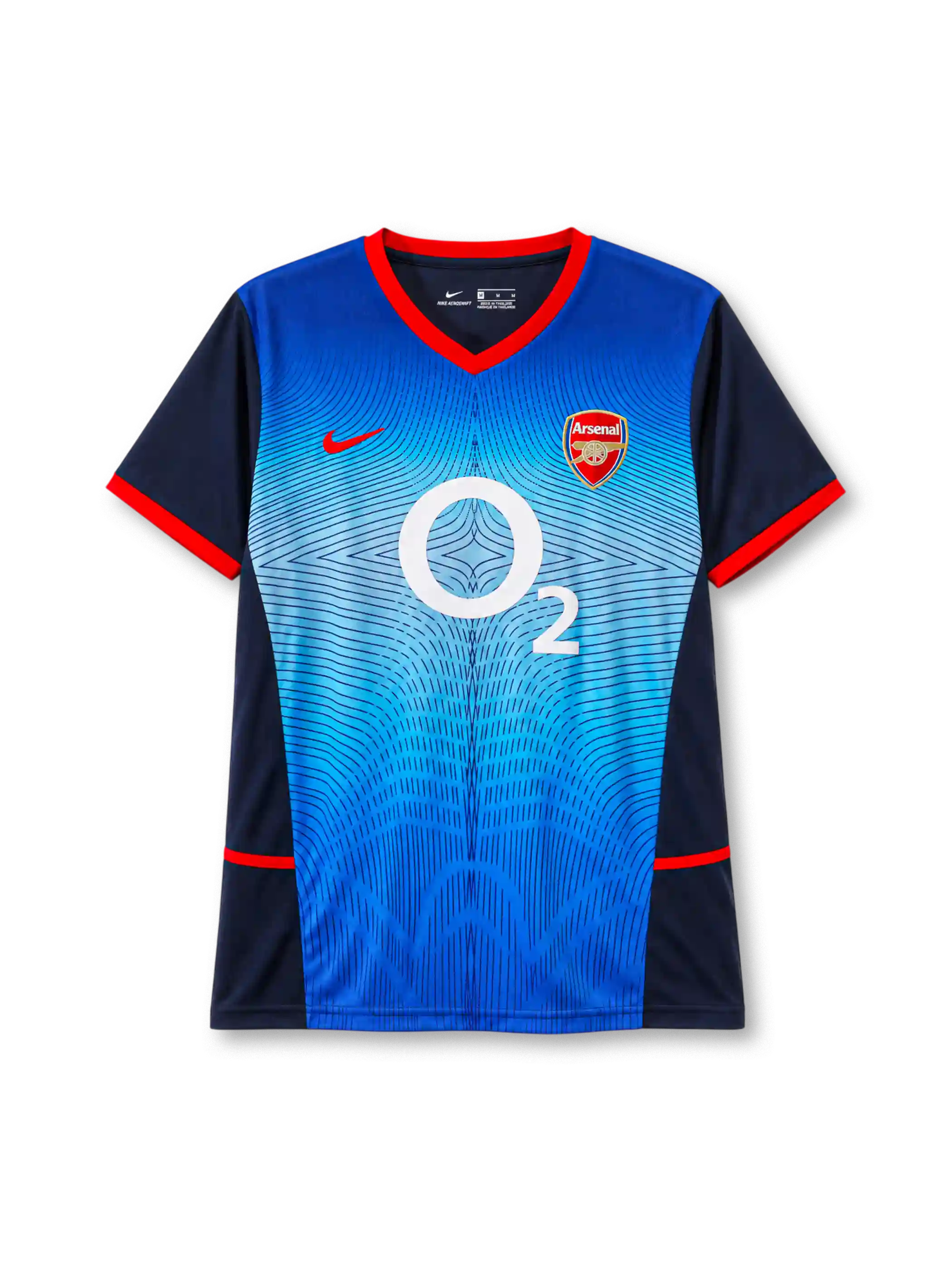 Arsenal 2002-04 away jersey Nike front view navy blue wavy graphic