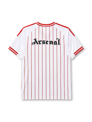 Arsenal 2025-26 baseball jersey adidas front view white red pinstripes