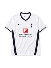 Tottenham Hotspur 2008-09 home jersey in white with Mansion.com sponsor and navy side panels