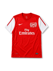 Arsenal 2011-12 home jersey in red with Fly Emirates sponsor and commemorative crest
