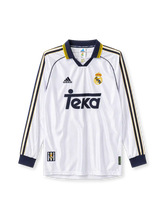 Real Madrid 1998-00 long-sleeve home jersey in white with Teka sponsor and navy gold trim