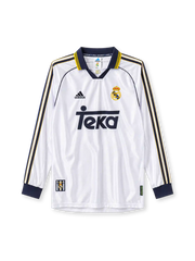 Real Madrid 1998-00 long-sleeve home jersey in white with Teka sponsor and navy gold trim