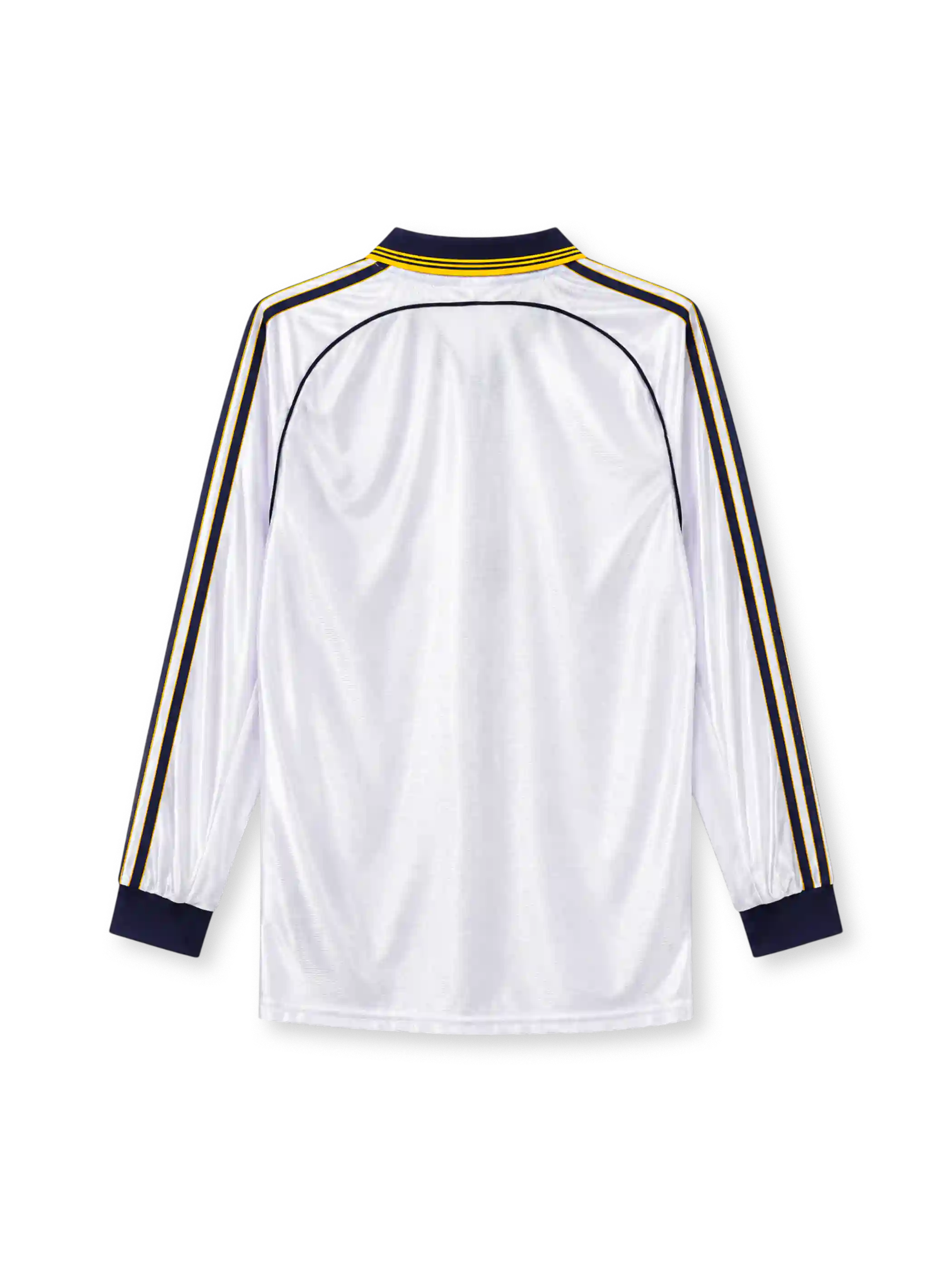 Real Madrid 1998-00 long-sleeve home jersey in white with Teka sponsor and navy gold trim