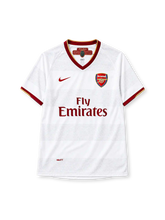 Arsenal 2007-08 away jersey in white with Fly Emirates sponsor and maroon gold trim