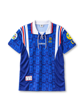 France 1996 home jersey in blue with lace-up collar and FFF rooster crest