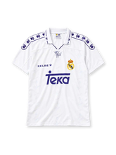 Real Madrid 1994-96 home jersey in white with Teka sponsor and Kelme paw-print pattern