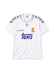 Real Madrid 1994-96 home jersey in white with Teka sponsor and Kelme paw-print pattern