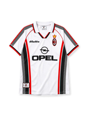 AC Milan 1997-98 away jersey in white with Opel sponsor and red black diagonal accents