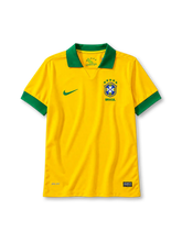 Brazil 2013 home jersey Nike front view yellow green collar