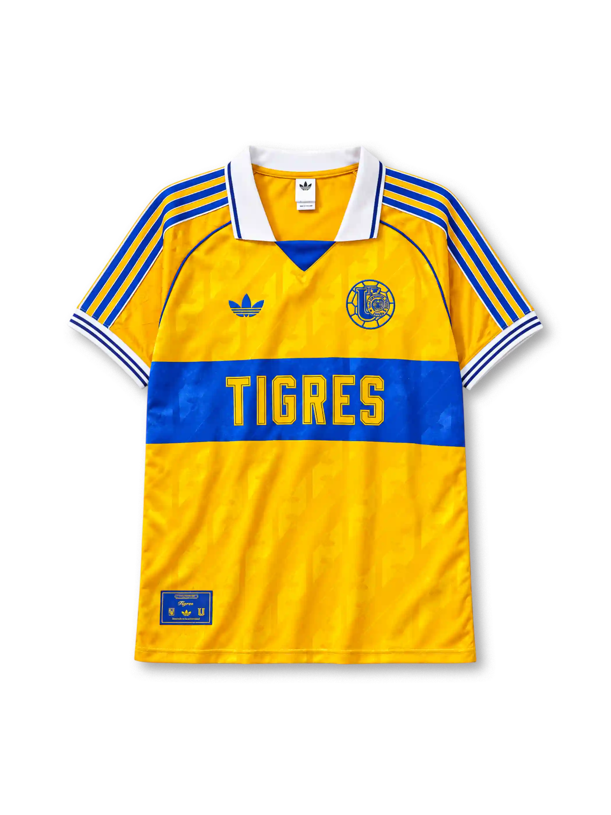 Tigres UANL 65th anniversary home jersey adidas front view yellow blue band