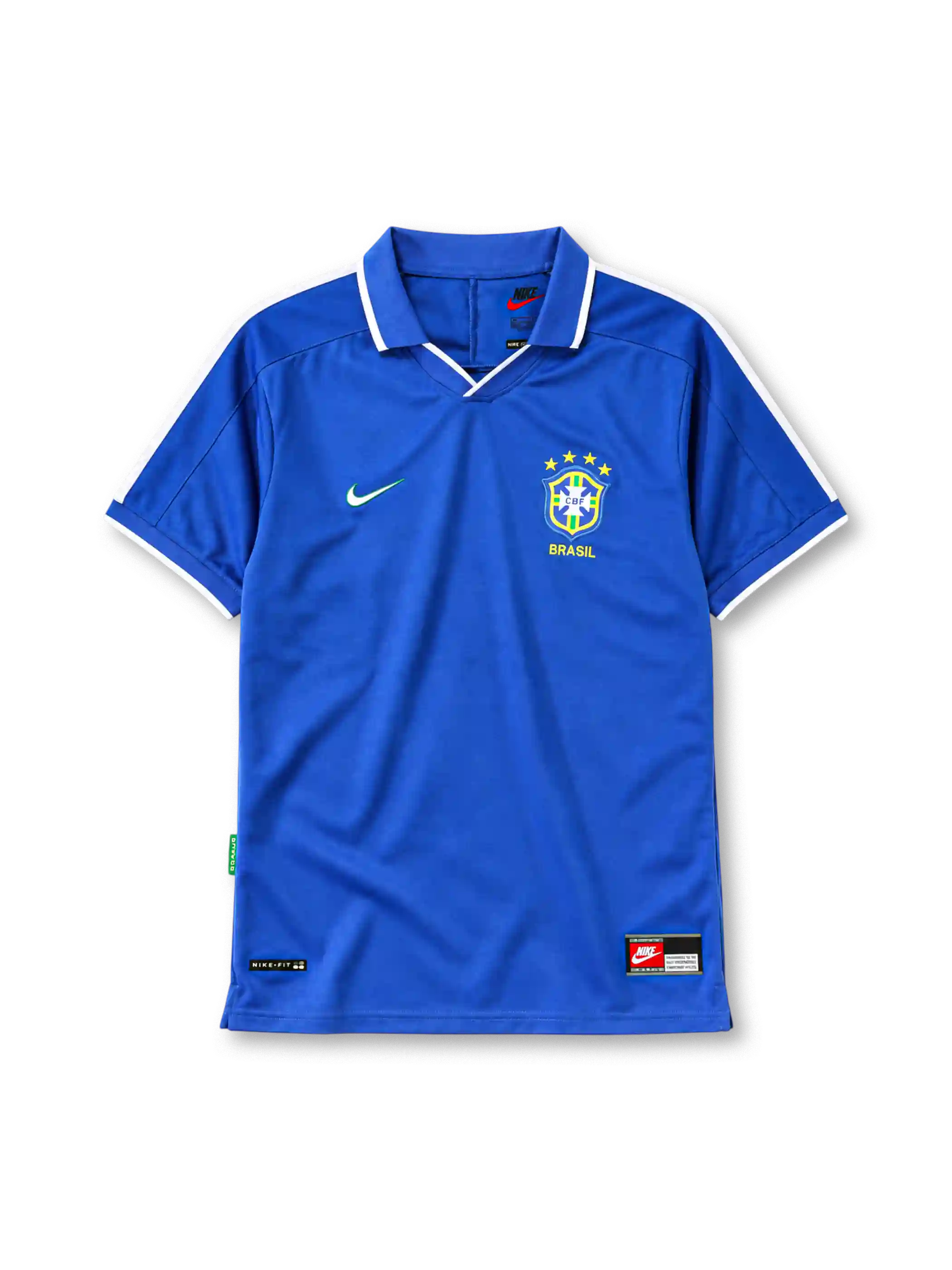 Brazil 1997 away jersey Nike front view blue striped collar