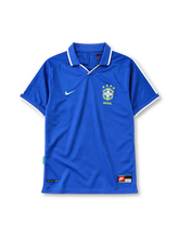 Brazil 1997 away jersey Nike front view blue striped collar