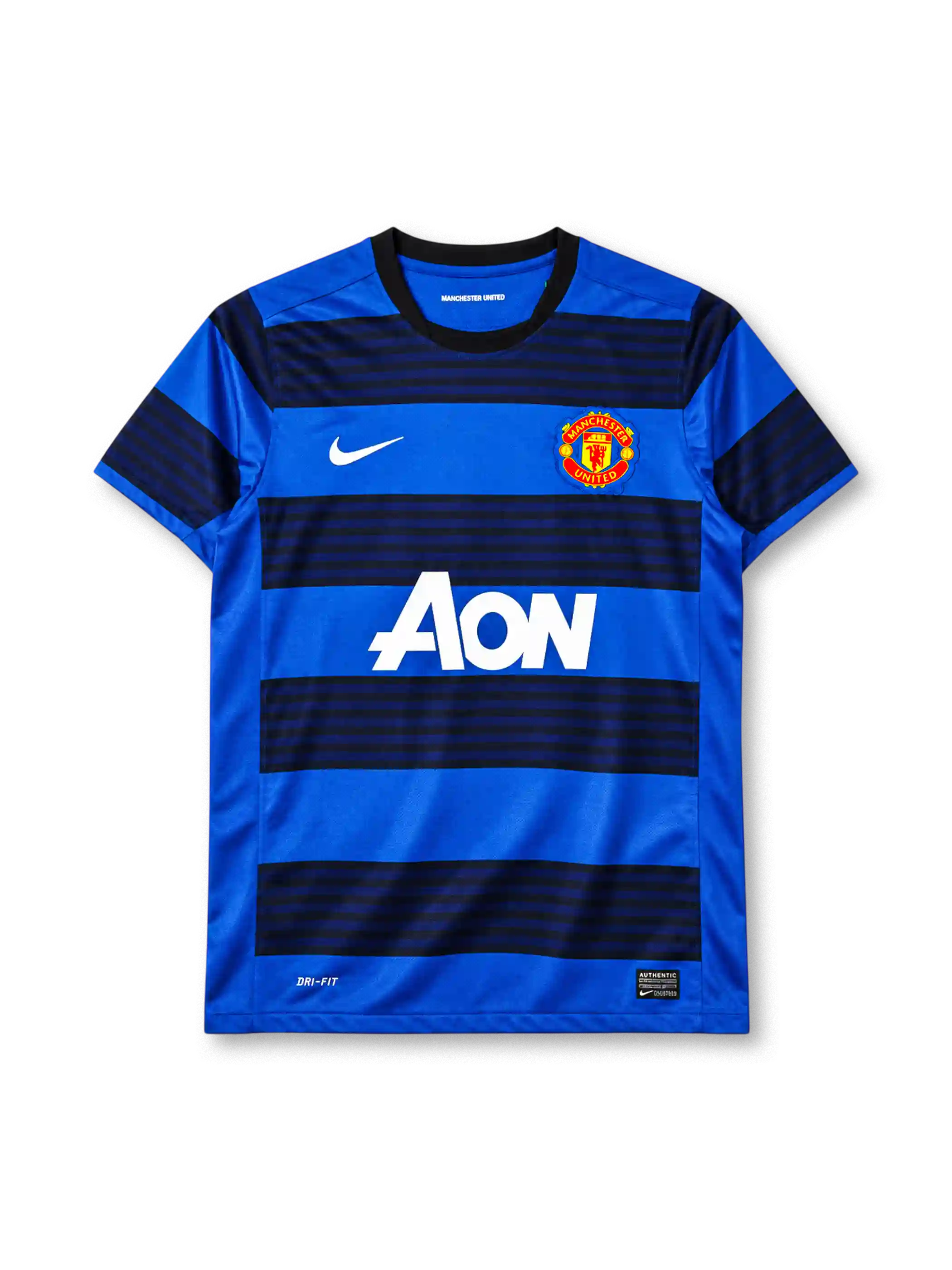 Manchester United 2011-12 away jersey Nike front view blue black hoops