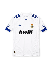 Real Madrid 2010-11 home jersey adidas front view white blue stripes bwin