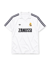 Real Madrid 1984-85 home jersey adidas front view white navy stripes Zanussi