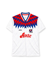 Olympique Lyonnais 1995-96 home jersey adidas front view white checkerboard pattern