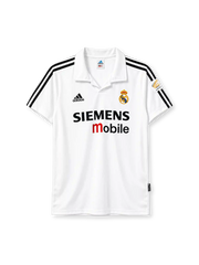 Real Madrid 2002-03 home jersey adidas front view white black stripes Siemens mobilev