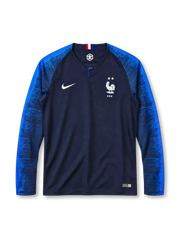 France 2018 long-sleeve home jersey Nike front view navy blue gradient sleeves