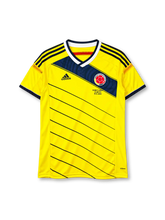 Colombia 2014 home jersey adidas front view yellow navy diagonal band