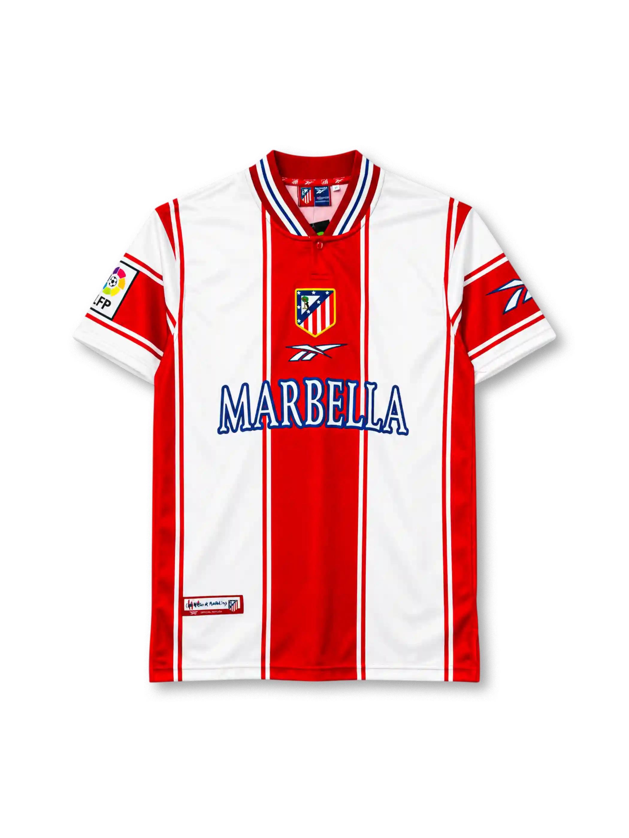 Atletico Madrid 1999-2000 home jersey Reebok front view red white stripes