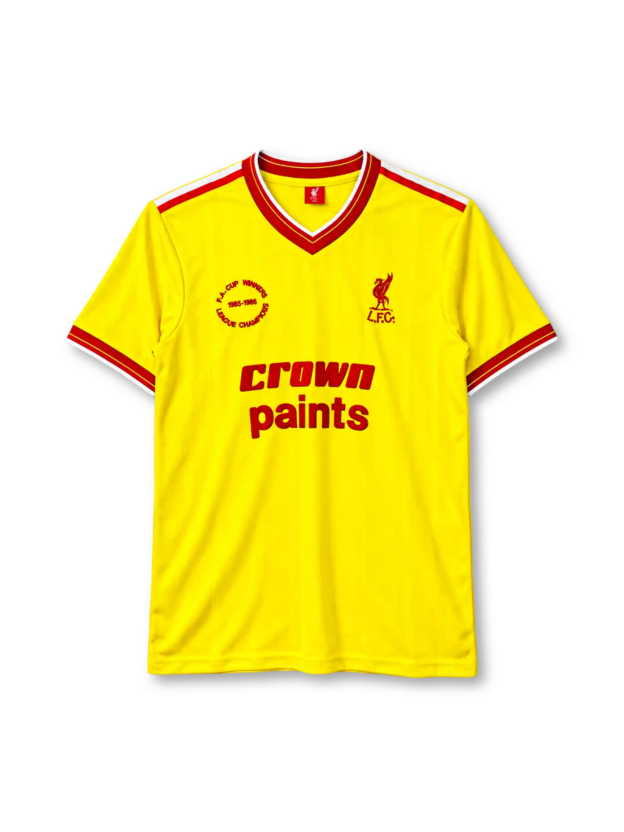 Liverpool 1985-86 third jersey front view yellow Crown Paints double winners