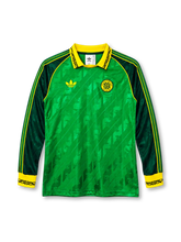 Celtic FC 138th anniversary long-sleeve home jersey adidas front view green shamrock pattern