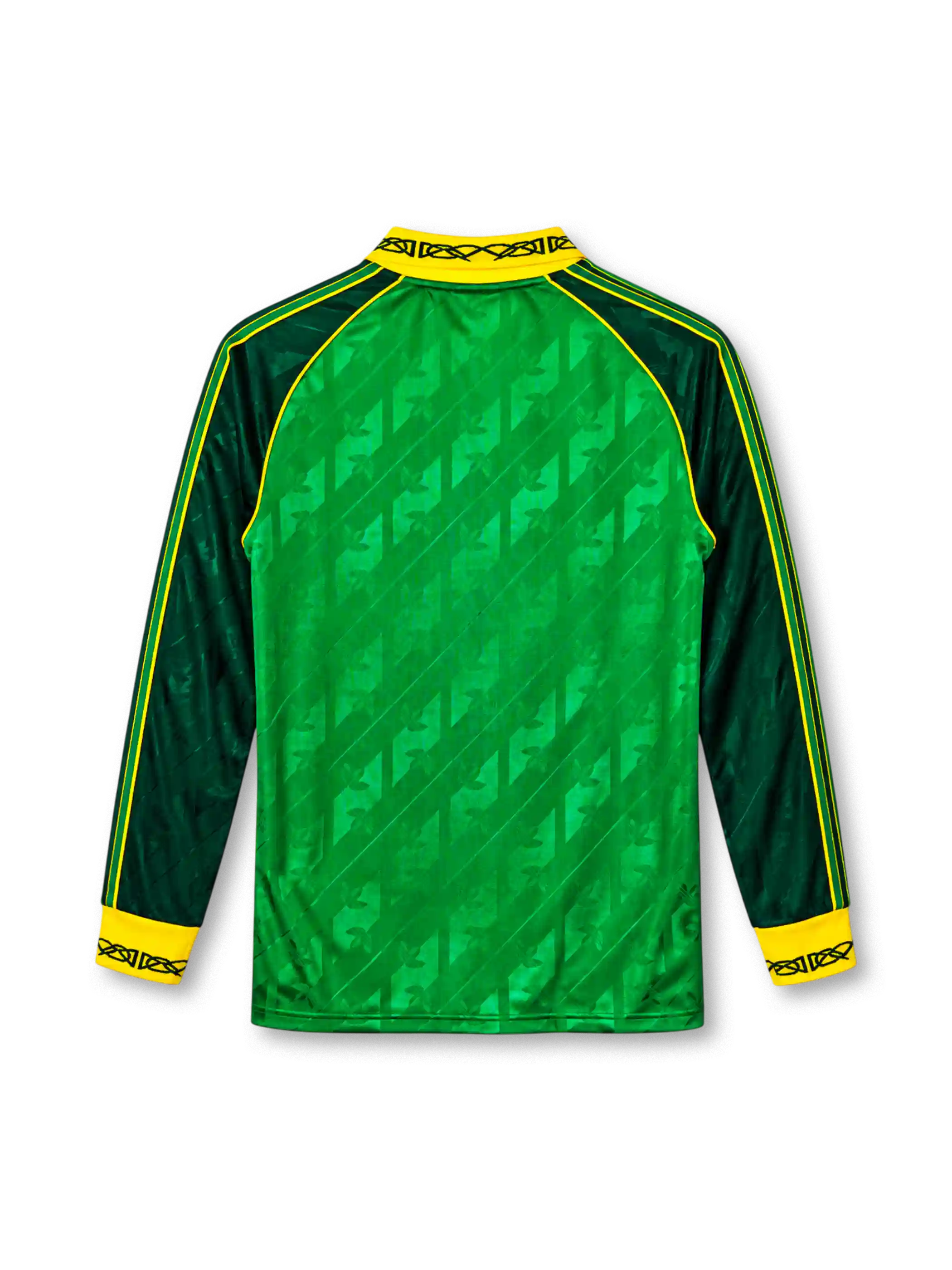 Celtic FC 138th anniversary long-sleeve home jersey adidas front view green shamrock pattern