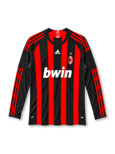 AC Milan 2008-09 long-sleeve home jersey in red and black stripes with bwin sponsor