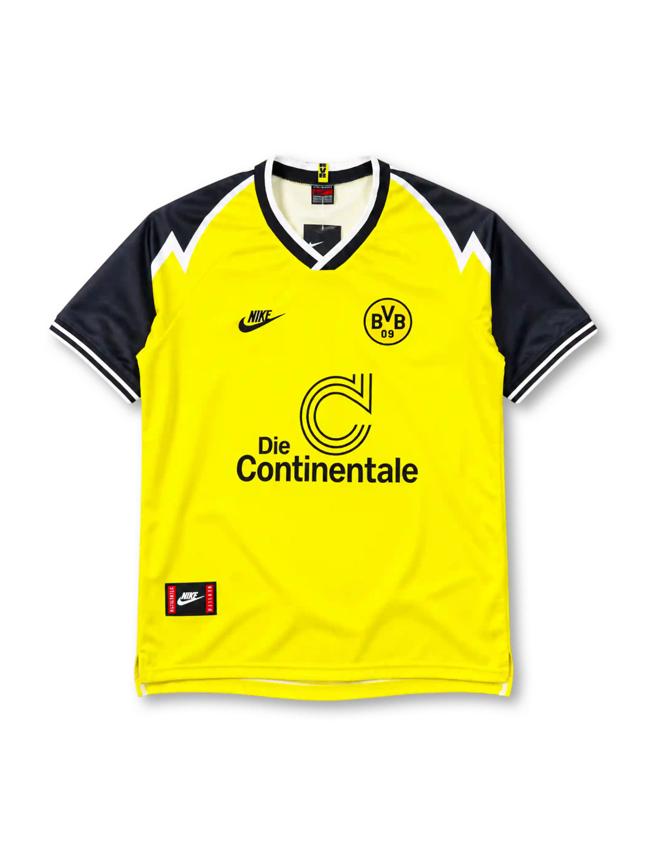 Borussia Dortmund 1995-96 home jersey in yellow with Die Continentale sponsor and zigzag shoulders