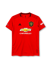 Manchester United 2019-20 home jersey in red with Chevrolet sponsor and black shoulder stripes