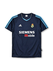 Real Madrid 2003-04 away jersey in navy with Siemens Mobile sponsor and light blue stripes