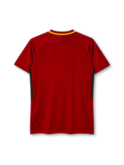 AS Roma 2017-18 home jersey in dark red with yellow trim and she-wolf crest