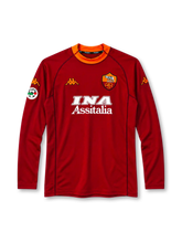 AS Roma 2001-02 long-sleeve home jersey in dark red with INA Assitalia sponsor and orange collar
