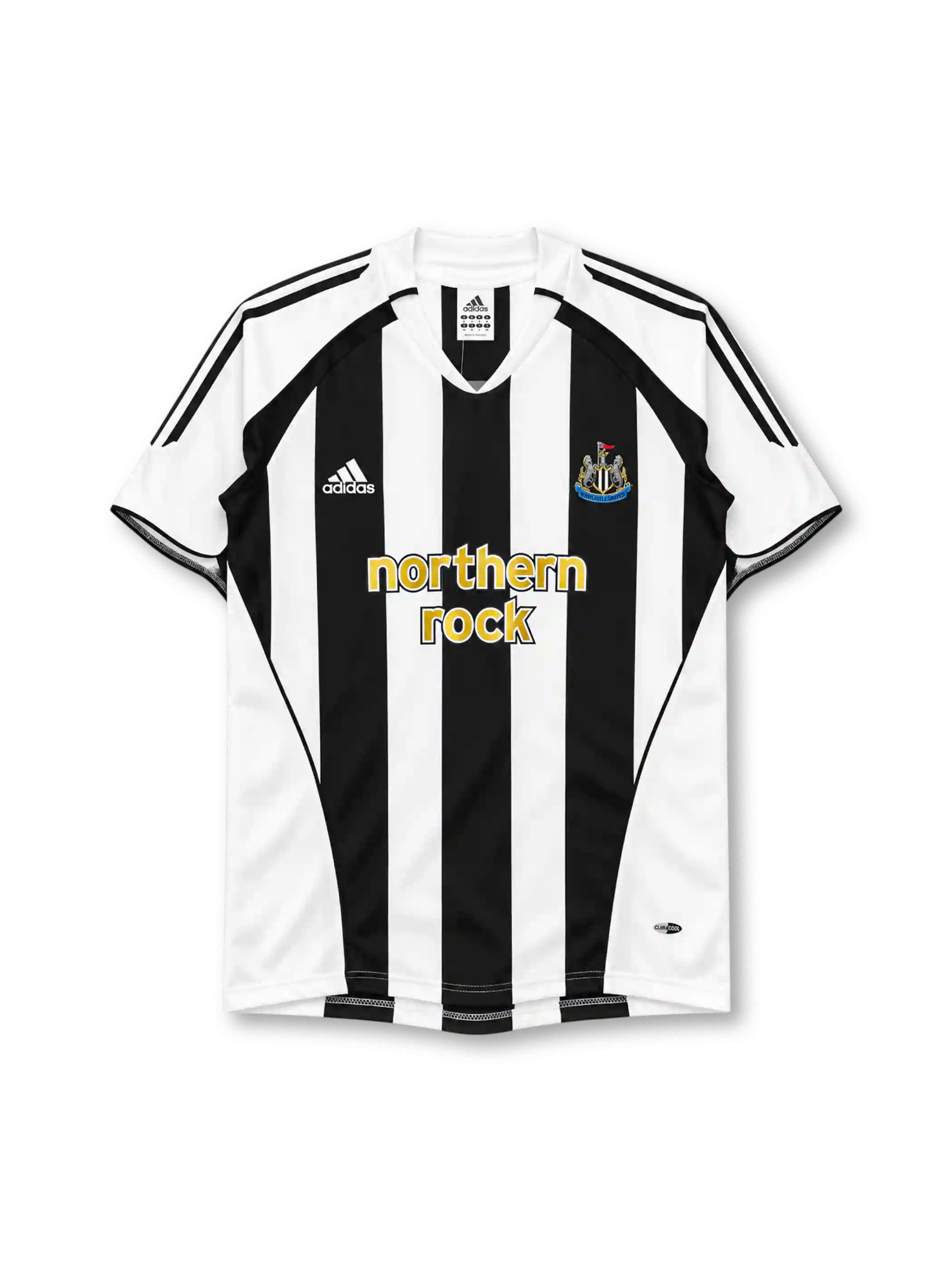 Newcastle United 2005-06 home jersey in black and white stripes with Northern Rock sponsor