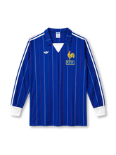 France 1980-82 long-sleeve home jersey in blue with pinstripes and FFF rooster crest