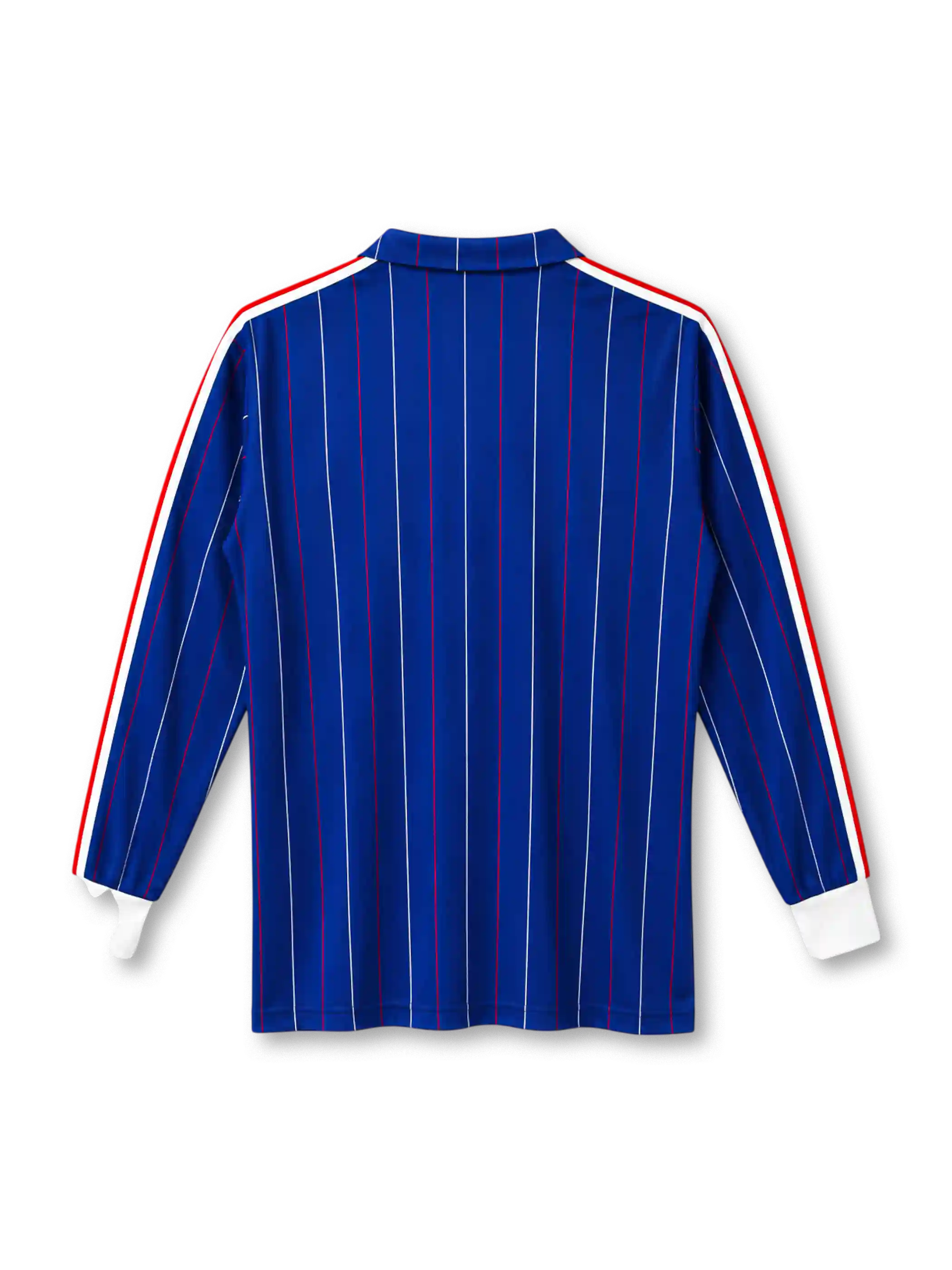 France 1980-82 long-sleeve home jersey in blue with pinstripes and FFF rooster crest