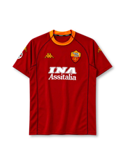 AS Roma 2001-02 home jersey in dark red with INA Assitalia sponsor and orange collar