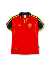 Spain 2000 home jersey in red with navy sleeve panels and Spanish federation crest