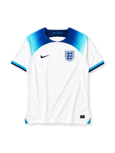 England 2022 home jersey in white with blue gradient shoulders and Three Lions crest