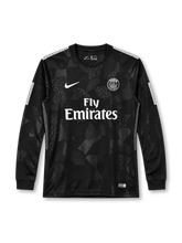 Paris Saint-Germain 2017/18 black Nike third long sleeve jersey with tonal geometric print and Fly Emirates sponsor