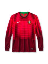 Portugal 2014 Nike home long sleeve jersey with red gradient stripes and centenary crest