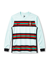 Portugal 2020 pale mint Nike away long sleeve jersey with black, red and teal hoops