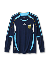 Argentina 2006 navy adidas away long sleeve jersey with sky blue panels and gold piping