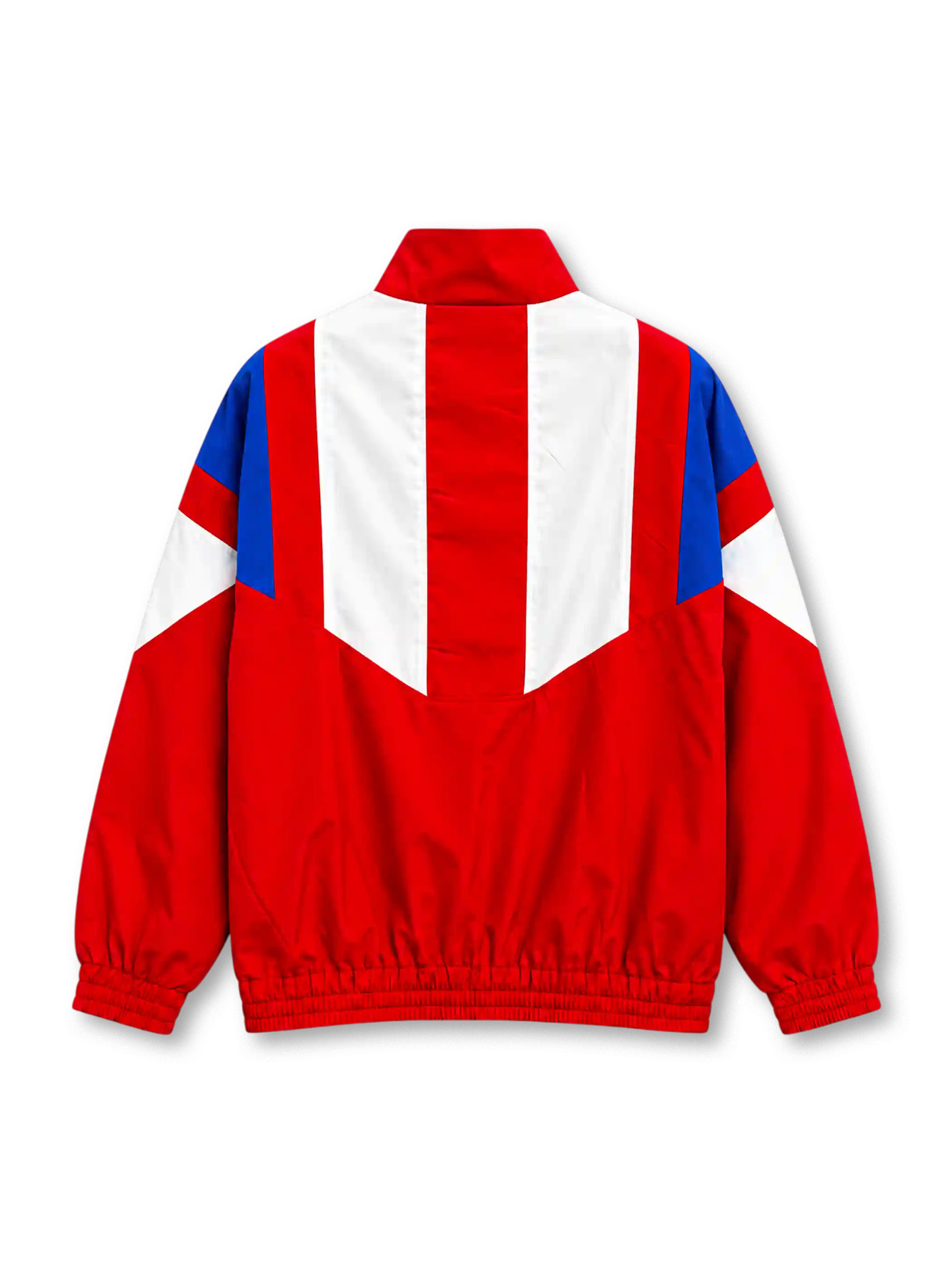 adidas Originals Bayern Munich 2026-27 EQT track jacket in red, white, and blue, featuring a high stand-up collar, full front zip, white Trefoil branding, and the FC Bayern München crest.