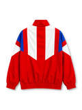 adidas Originals Bayern Munich 2026-27 EQT track jacket in red, white, and blue, featuring a high stand-up collar, full front zip, white Trefoil branding, and the FC Bayern München crest.