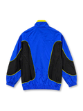 Brazil 2026 Jordan National Team track jacket in royal blue and black with yellow piping, featuring a high stand-up collar, full front zipper, yellow Jumpman logo, and five-star CBF crest.